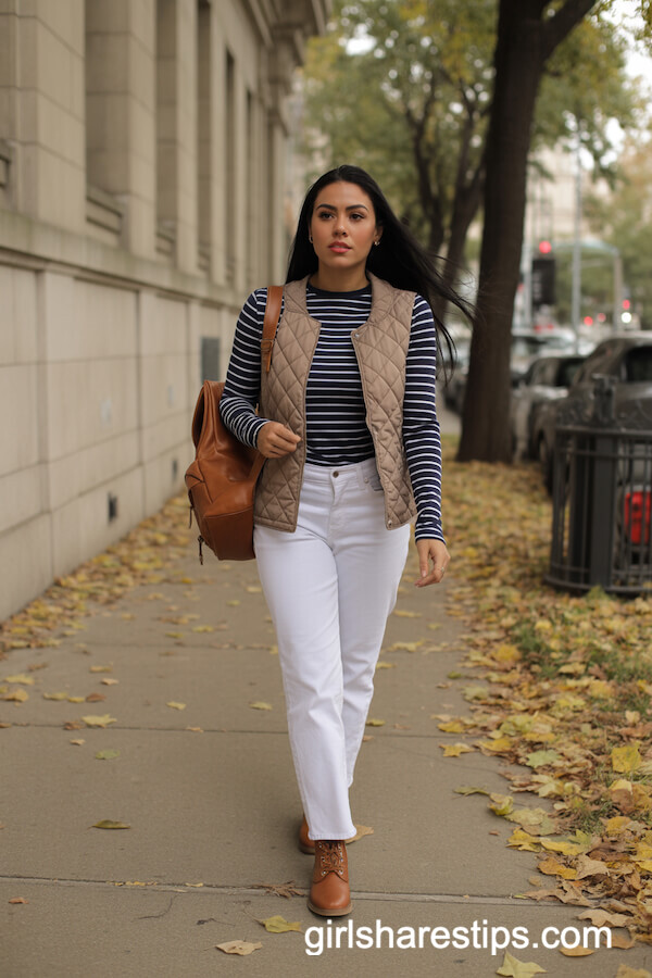 Navy and White Striped Tee with Quilted Vest