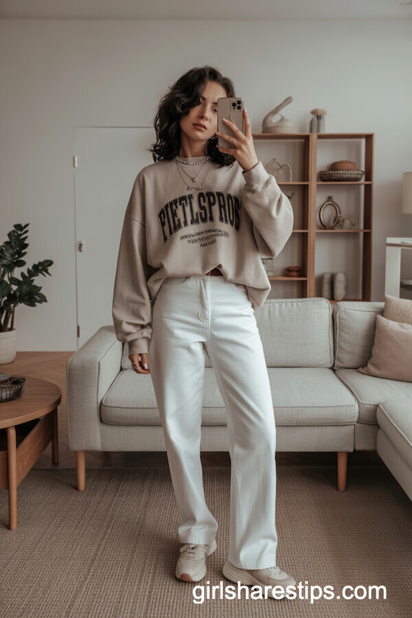 Vintage Graphic Sweatshirt and Relaxed White Jeans