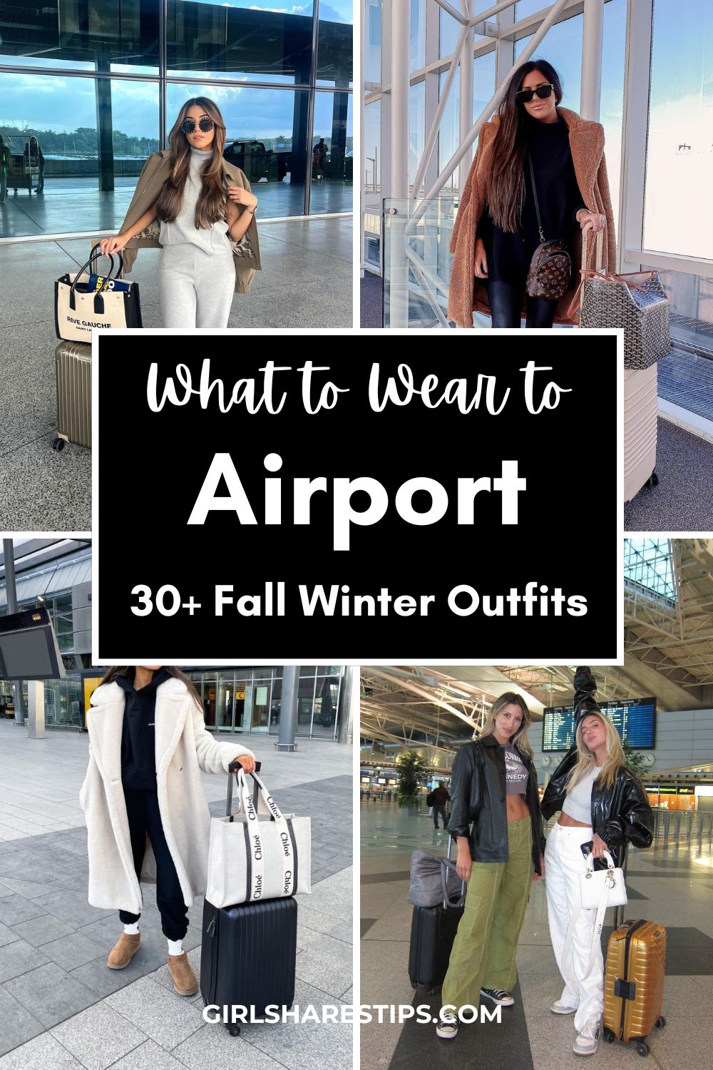 fall winter airport outfit ideas collage