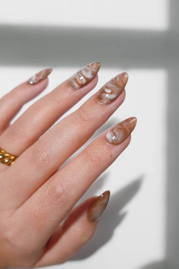 Brown Swirl Marble Nails