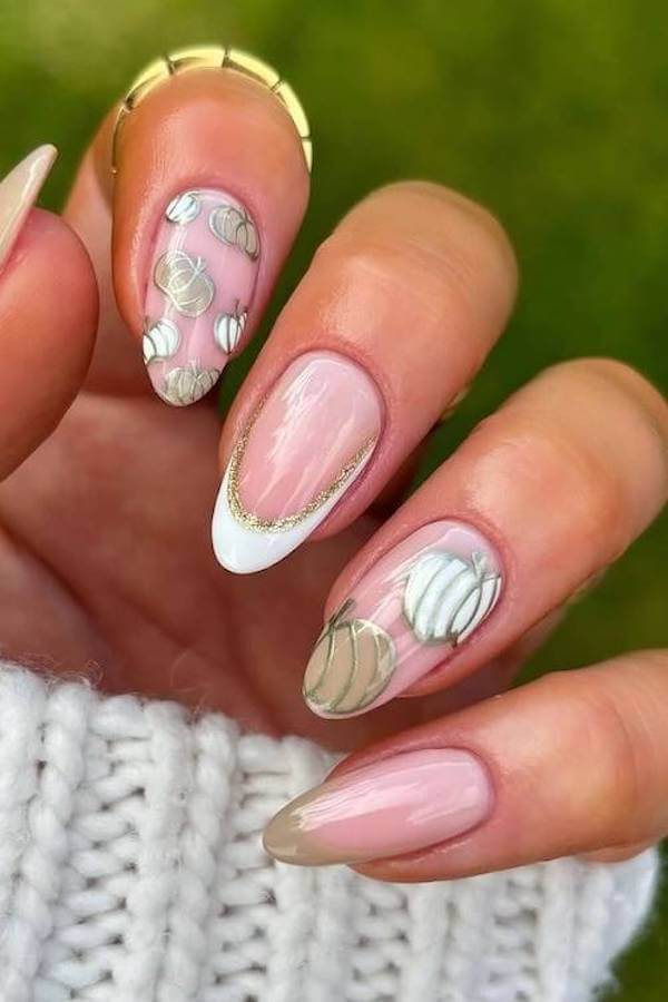 White Pumpkin French Tip Nails