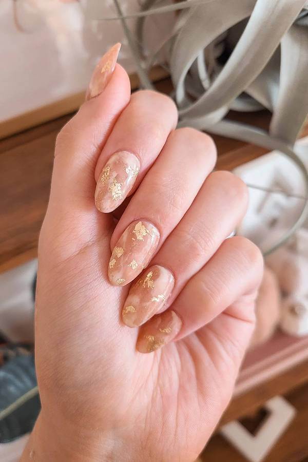 Nude Nails with Gold Foil Accents