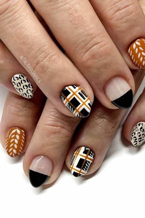 Modern Plaid and Animal Print Nails