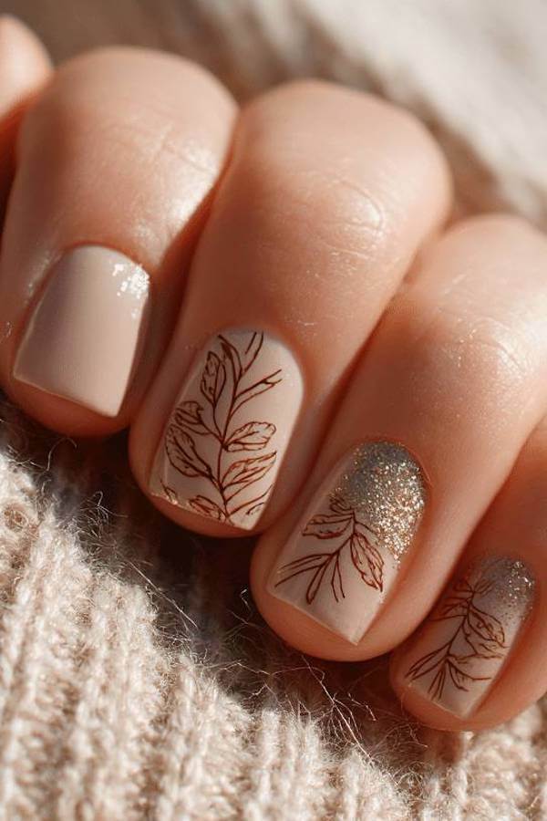 Neutral Leafy Nails
