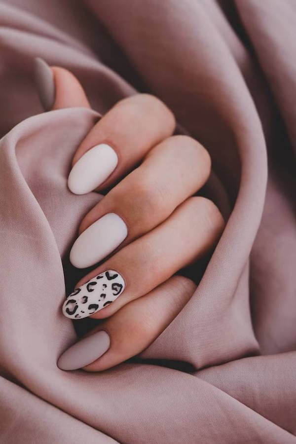 Matte Neutral and Leopard Print Nails