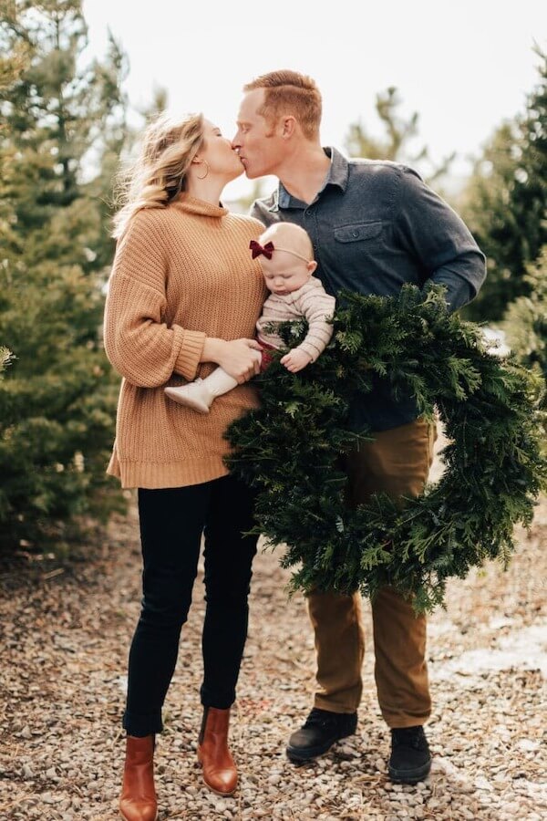 Romantic Christmas Kissing Photo with Baby