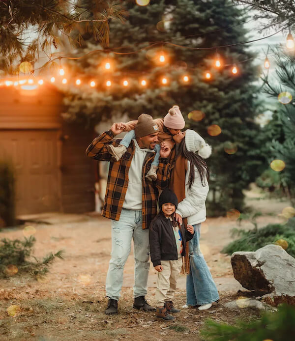 Outdoor Family Candid with String Lights