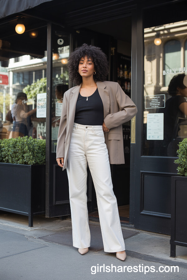 Oversized Blazer with White Pants and Pointed-Toe Flats