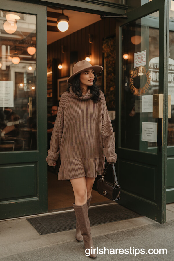 Cozy Sweater Dress with Knee-High Boots