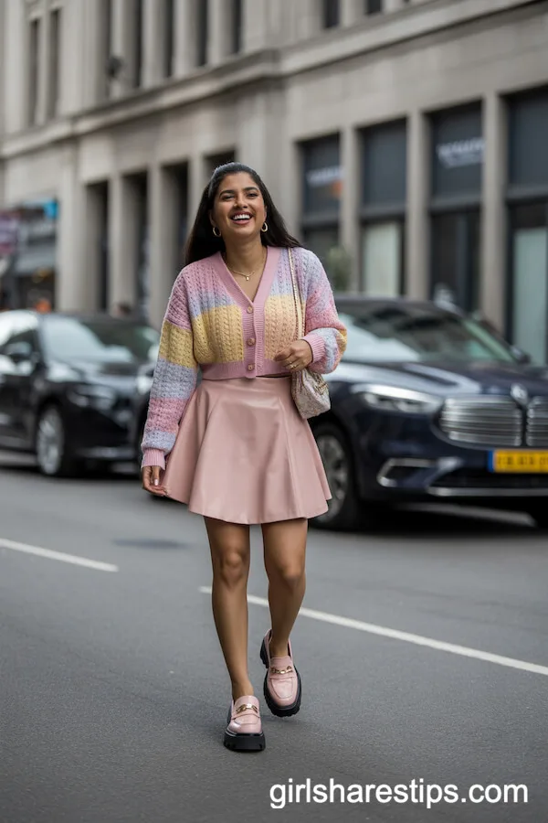 Pastel Cropped Cardigan and A-Line Mini Skirt Combo