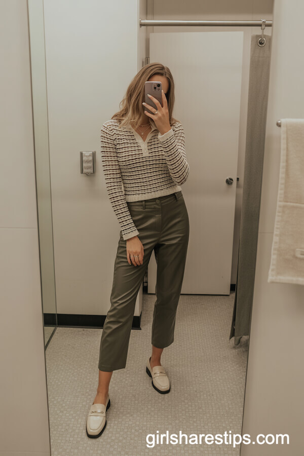 Striped Knit Top Olive Cropped Pants