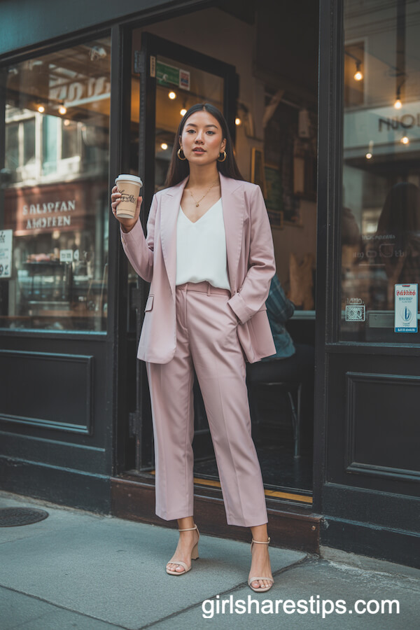 Pastel Pink Suit with Nude Heels