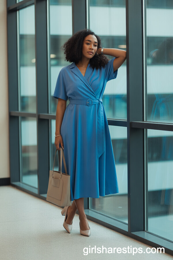 Belted Wrap Dress in Cobalt Blue