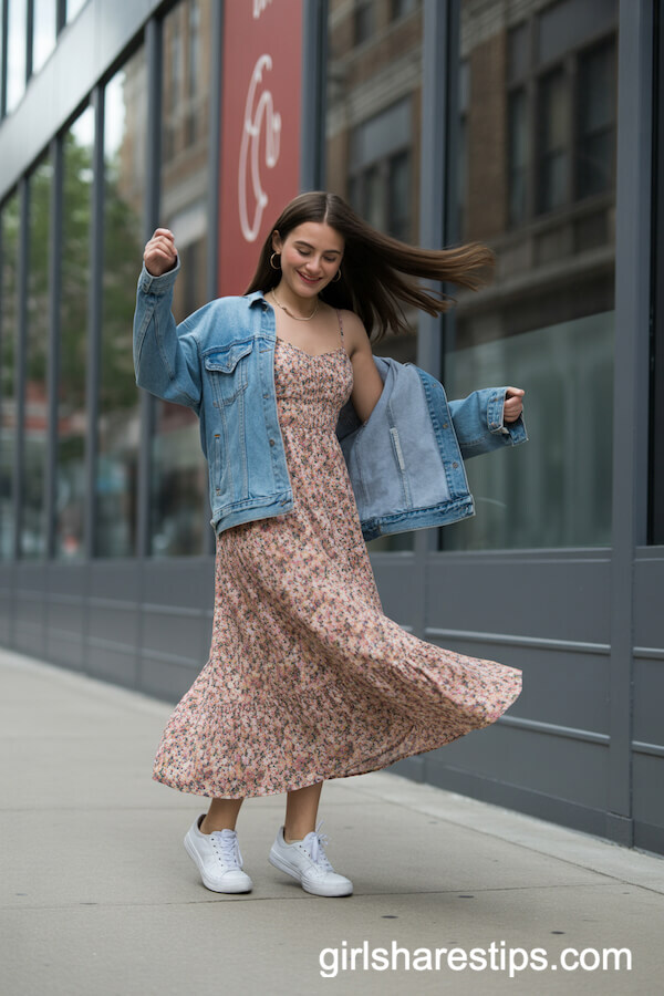 Floral Print Maxi Dress with White Sneakers