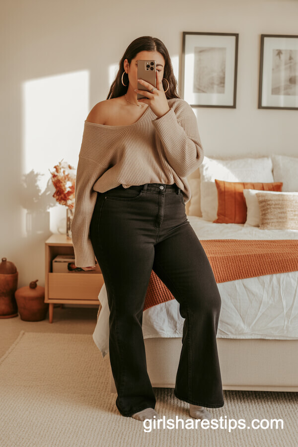 Black Flare Jeans with Oversized Sweater