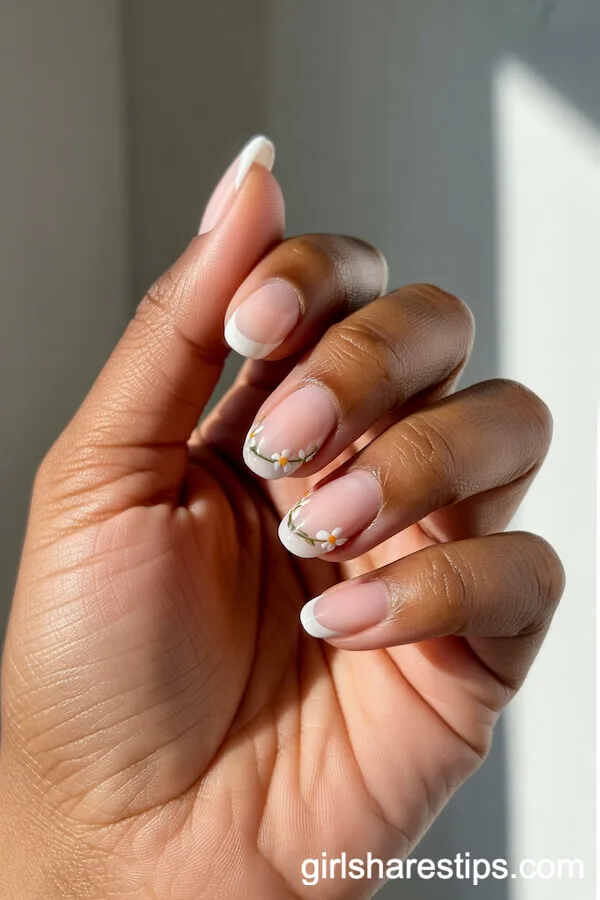 Pink to White French Ombre Tips with Wildflower Garlands