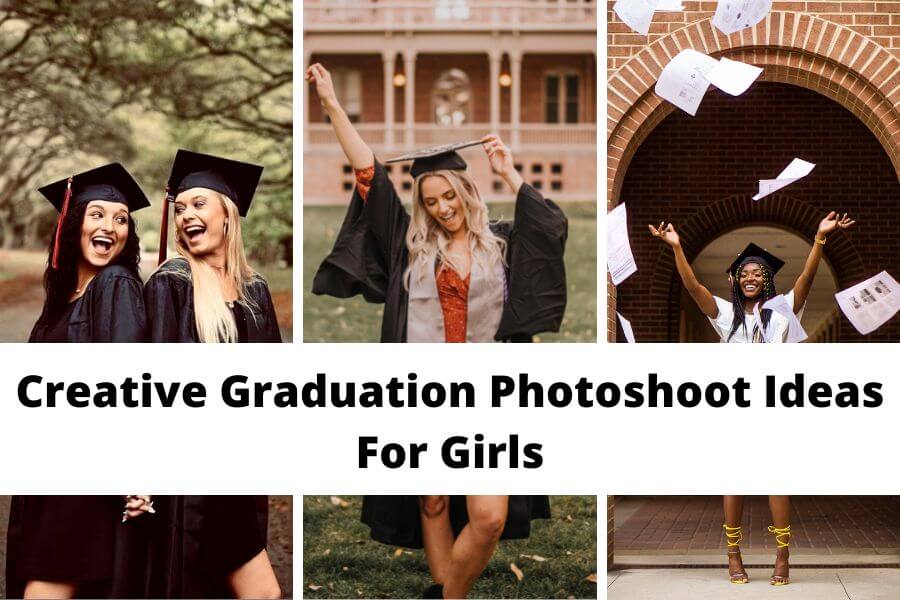 collage of creative graduation photoshoot ideas for girls