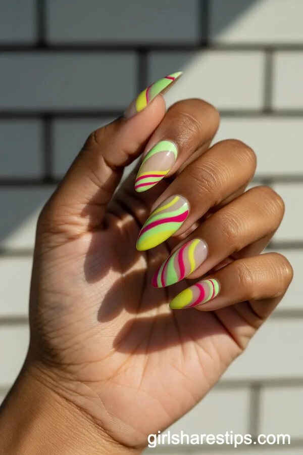 Neon Swirl Stiletto Nails: Colorful Summer Statements