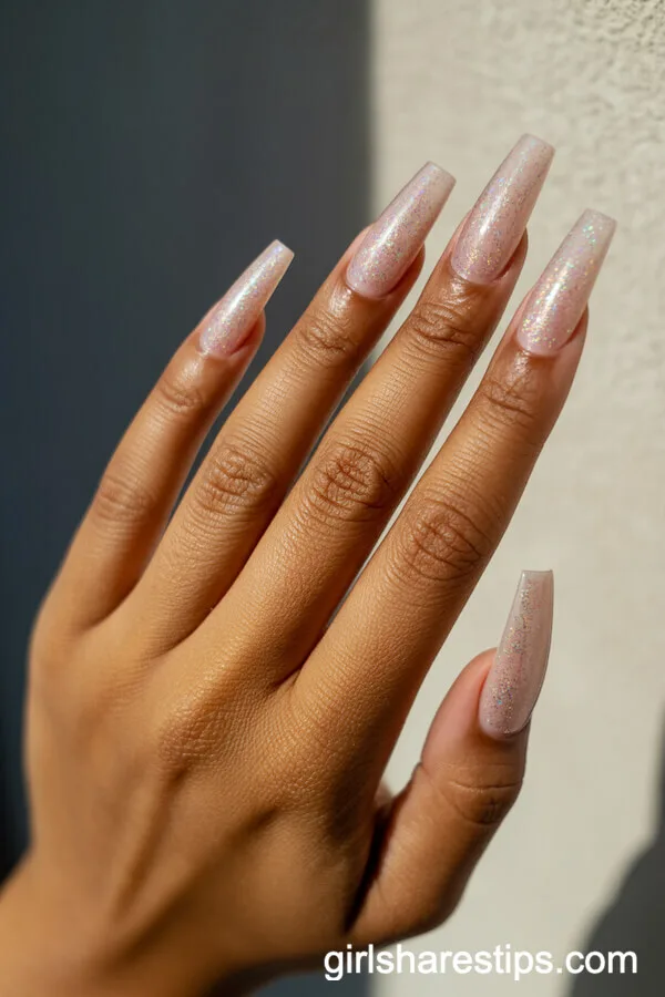 Rainbow Glitter Coffin Nails for Sparkly Summer Days