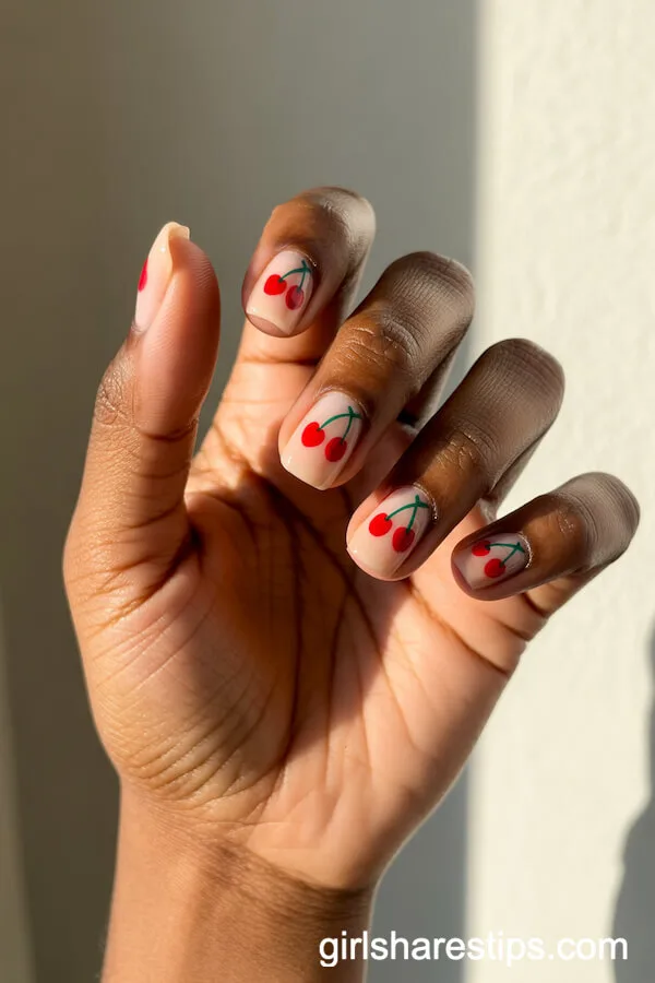 Cherry Nail Art: Playful Summer Treats on Square Nails