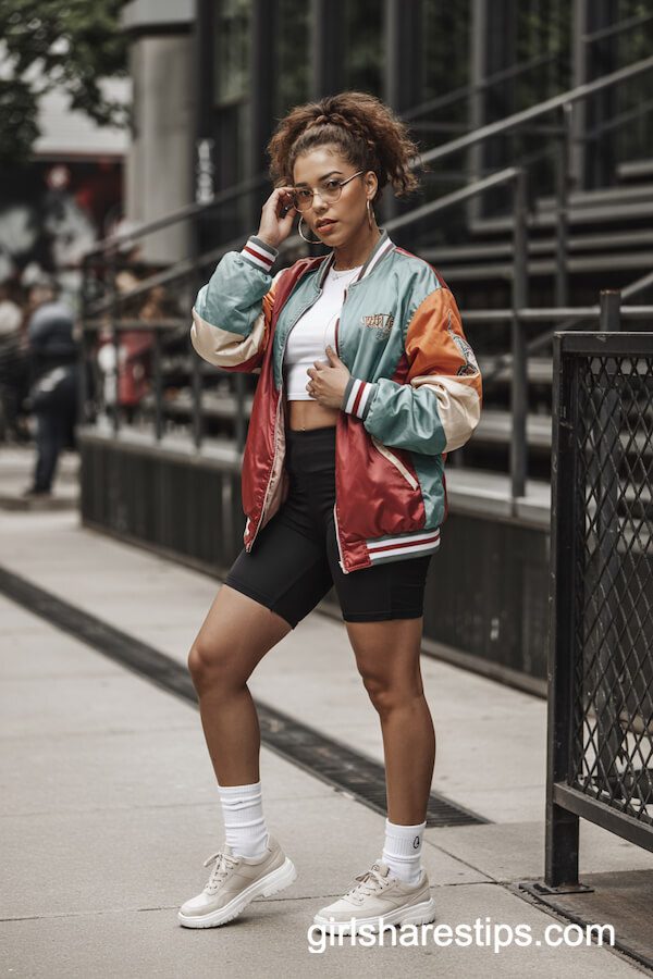 Colorful Varsity Bomber with Bike Shorts