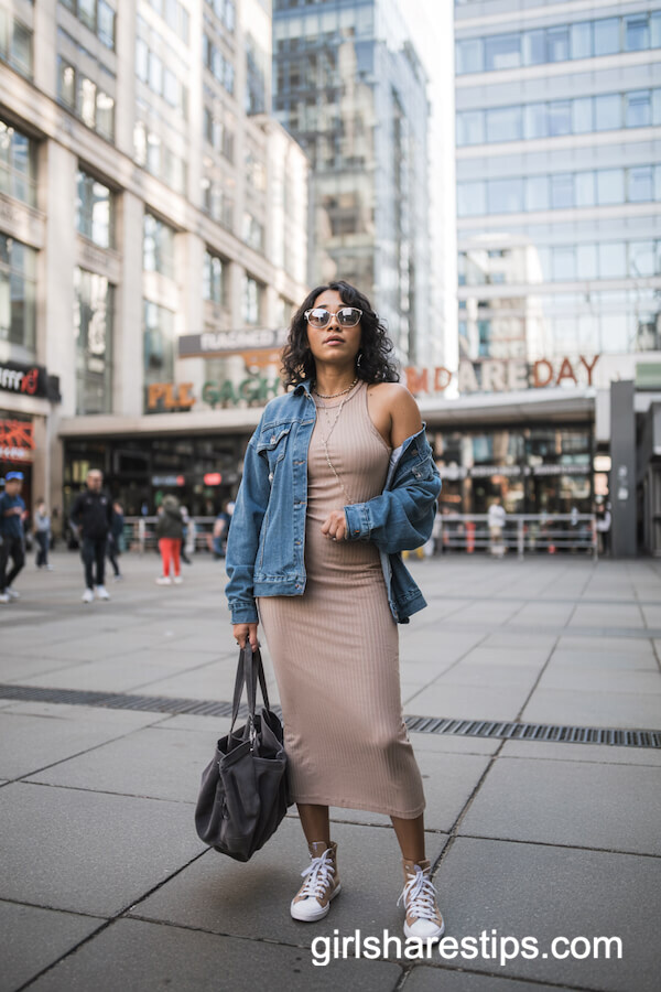 Tank Midi Dress and Denim Jacket Layer