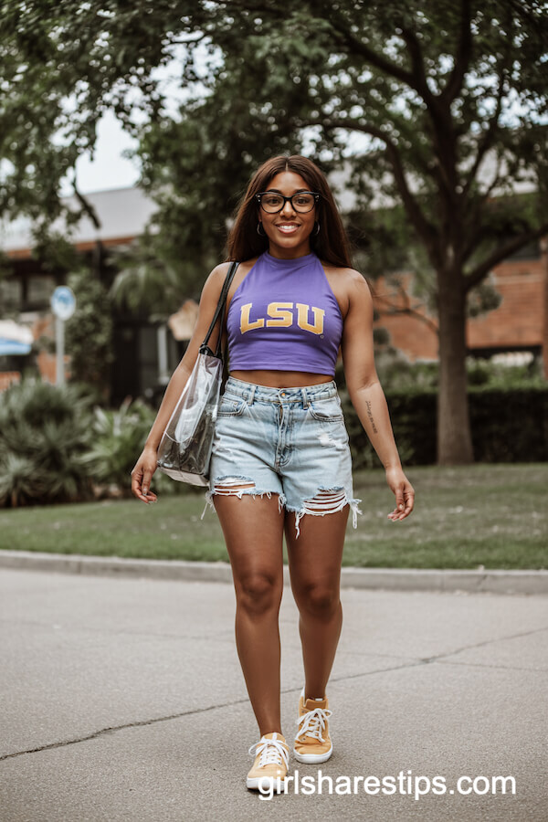 Halter Crop Top with Ripped Denim Shorts