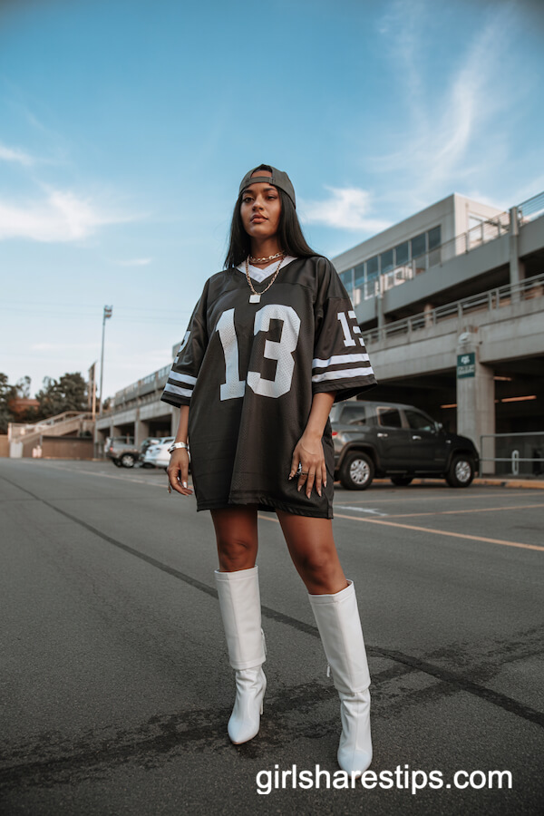 Oversized Football Jersey Dress and Boots