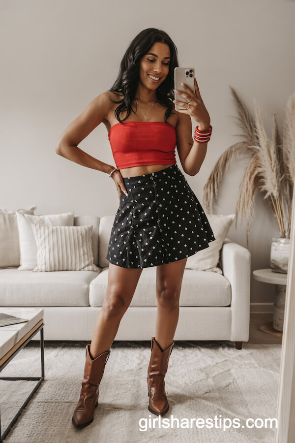 Red Tube Top and Polka Dot Mini Skirt
