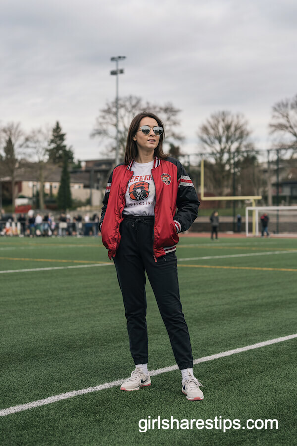 Bomber Jacket and Joggers with Retro Sneakers