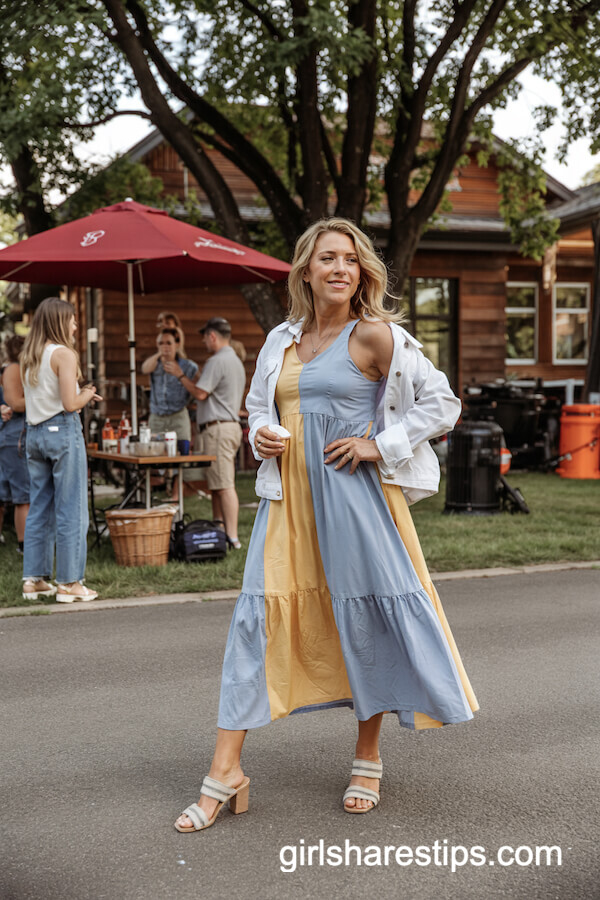 Flowy Midi Dress with Denim Jacket
