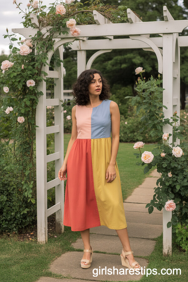 Color-Blocked Midi Dress in Vibrant Hues