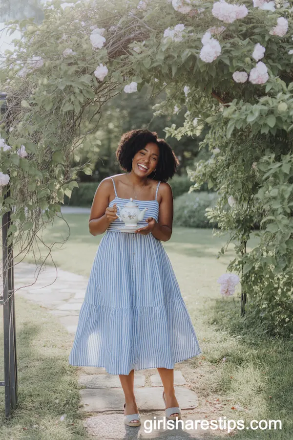 Blue-and-White Striped Sundress with Espadrille Sandals