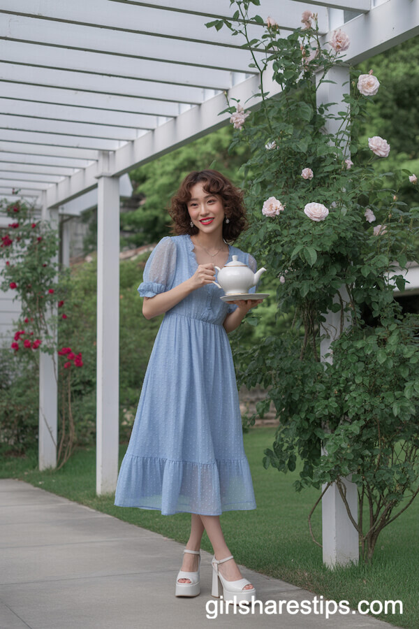 Periwinkle Ruffled Chiffon Dress with Platform Heels