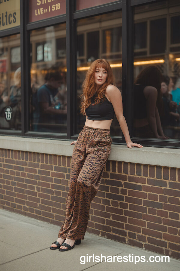 Animal Print Pants Black Cropped Top
