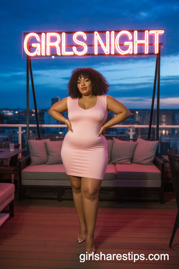 Pastel Pink Bodycon Dress with Clear Heels