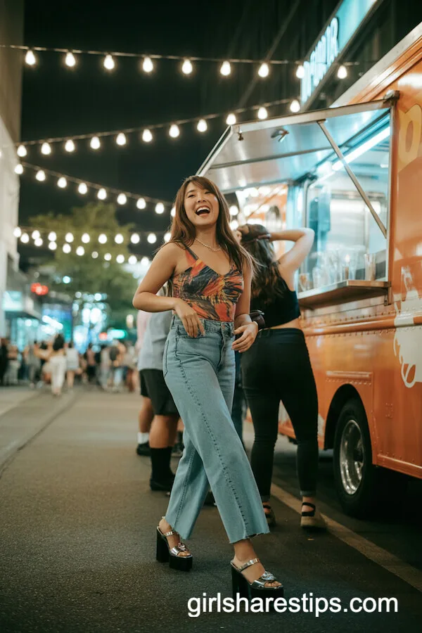 Printed Statement Bodysuit with Wide-Leg Jeans