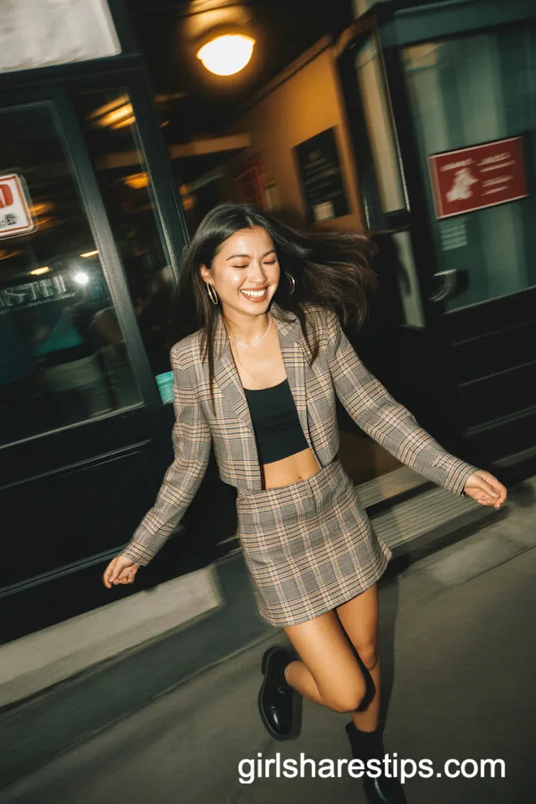 Plaid Mini Skirt Set with Ankle Boots