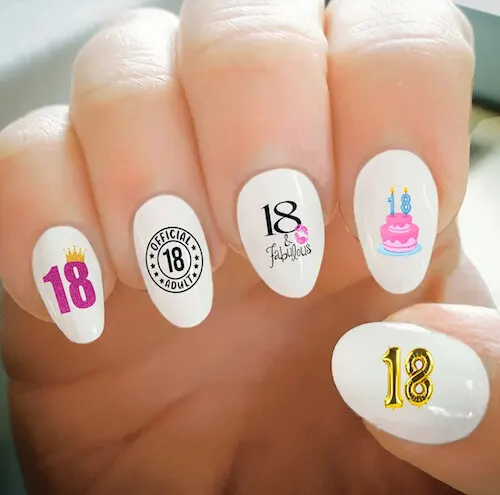 Sweet Birthday Cake With Birthday Candles Manicure