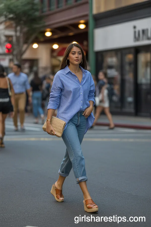 Effortless Downtown: Cropped Jeans & Stripe Button-Down