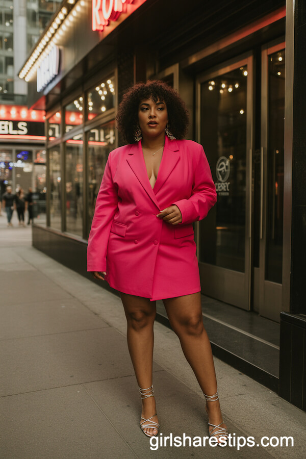 Hot Pink Blazer Dress Plus-Size Power Outfit