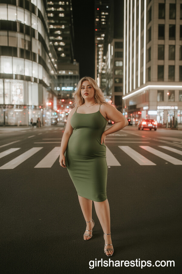 Olive Green Bodycon Midi Dress Plus-Size Night Out Style
