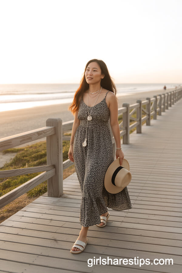 Boho Print Maxi Dress Simple Sandals