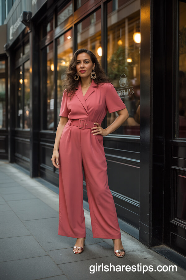 Bold-Colored Jumpsuit with Belted Waist