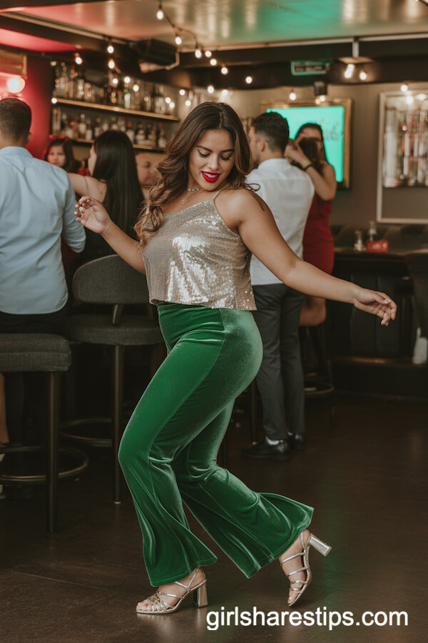 Emerald Green Velvet Flared Pants with Sequined Top