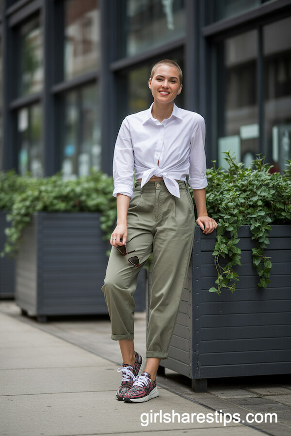 Utility Trousers + Button-Down + Patterned Sneakers