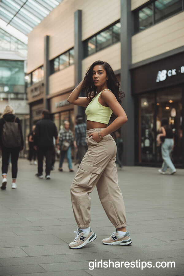 Cargo Pants + Crop Top + New Balance