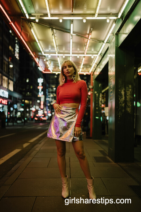Red Sweater and Silver Mini Skirt