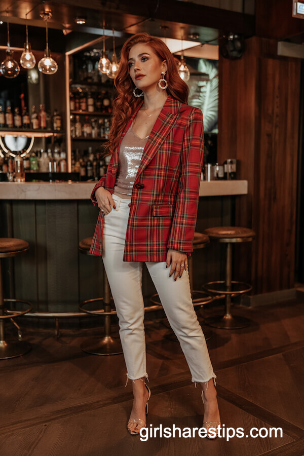 Plaid Blazer and Sparkly Camisole