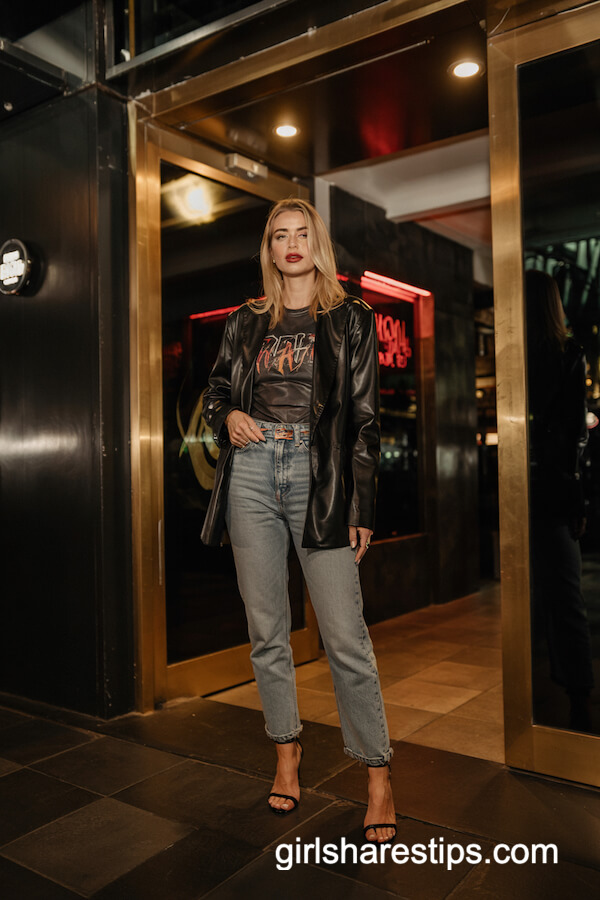 Black Leather Blazer and Graphic Tee
